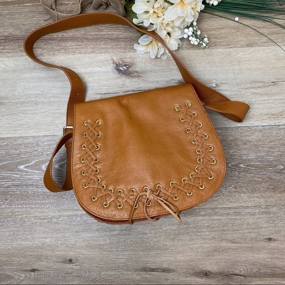 Violetta Saddle Crossbody Mustard Yellow Pebbled Leather Bag - Picture 1 of 16